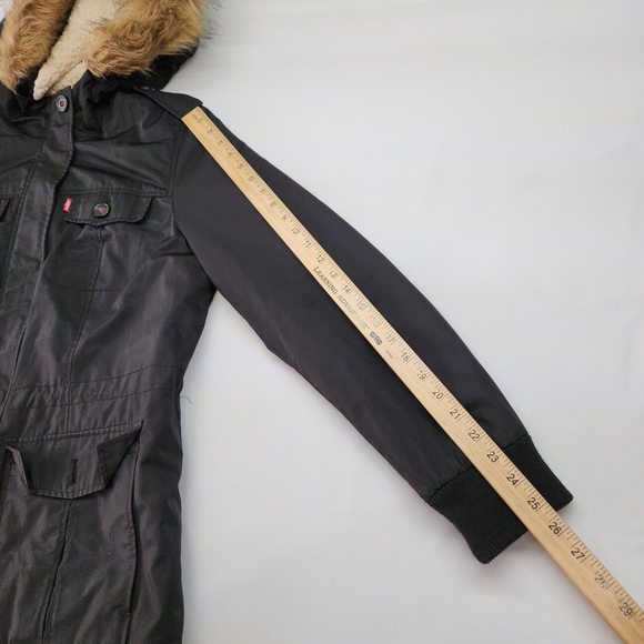 Levi's Women's Cotton Nylon Faux Fur Hooded Sherpa Parka Jacket Black Large - Picture 8 of 12